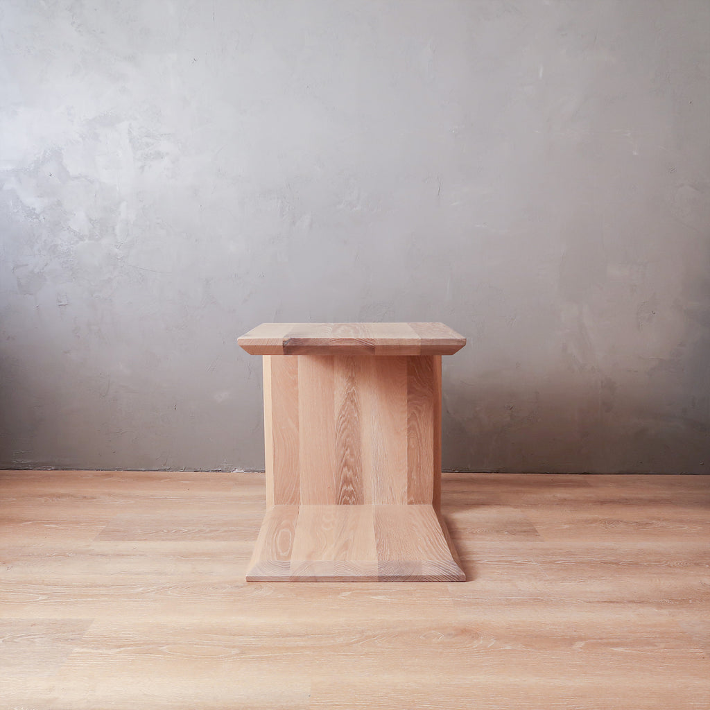 White-Washed White Oak Wood Side Table C Shape
