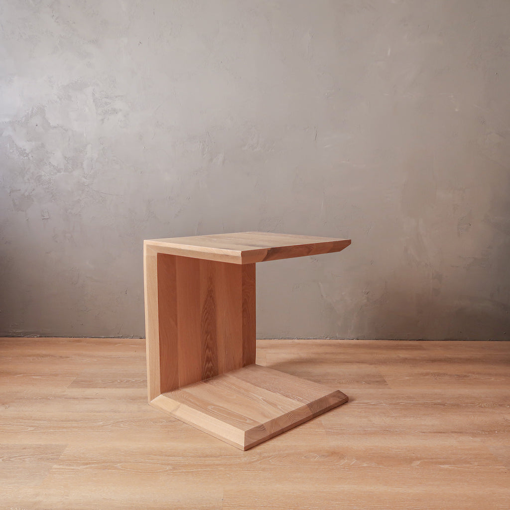 Modern White Oak Wood Side Table C Shape