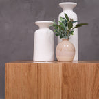 Decorated White Oak Wood Square Side Table