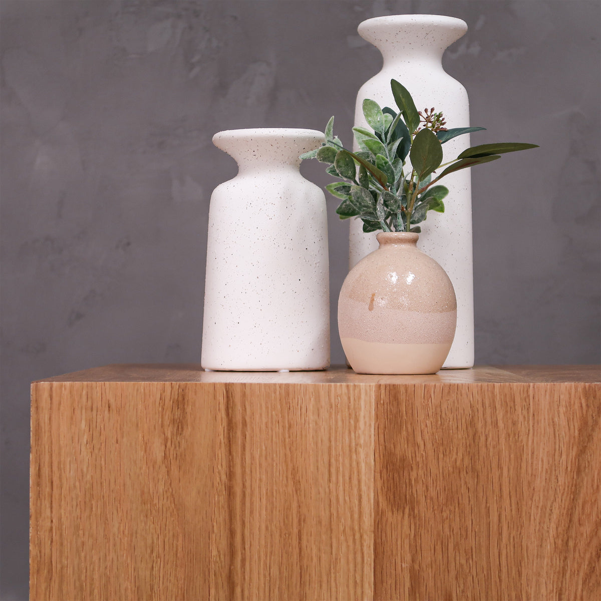 Decorated White Oak Wood Square Side Table