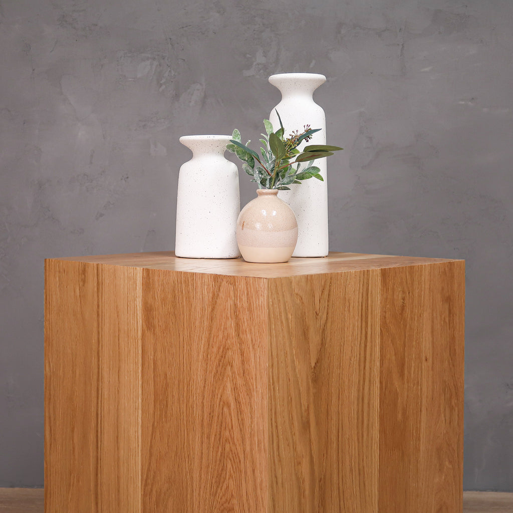 Modern White Oak Wood Square End Table