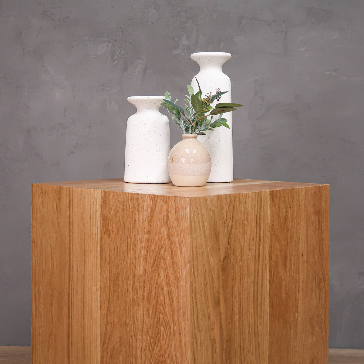 Modern White Oak Wood Square End Table