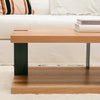 Modern 2-Level Rectangular White Oak Wood Coffee Table With Grey Metal Legs in Living Room