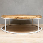 Round Reclaimed Wood Coffee Table with White Metal Base