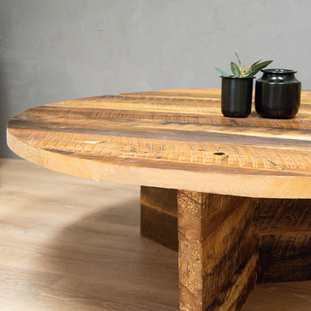 Contemporary Round Reclaimed Wood Coffee Table With Y Base