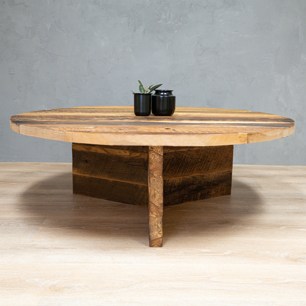 Modern Round Reclaimed Wood Coffee Table With Y Base
