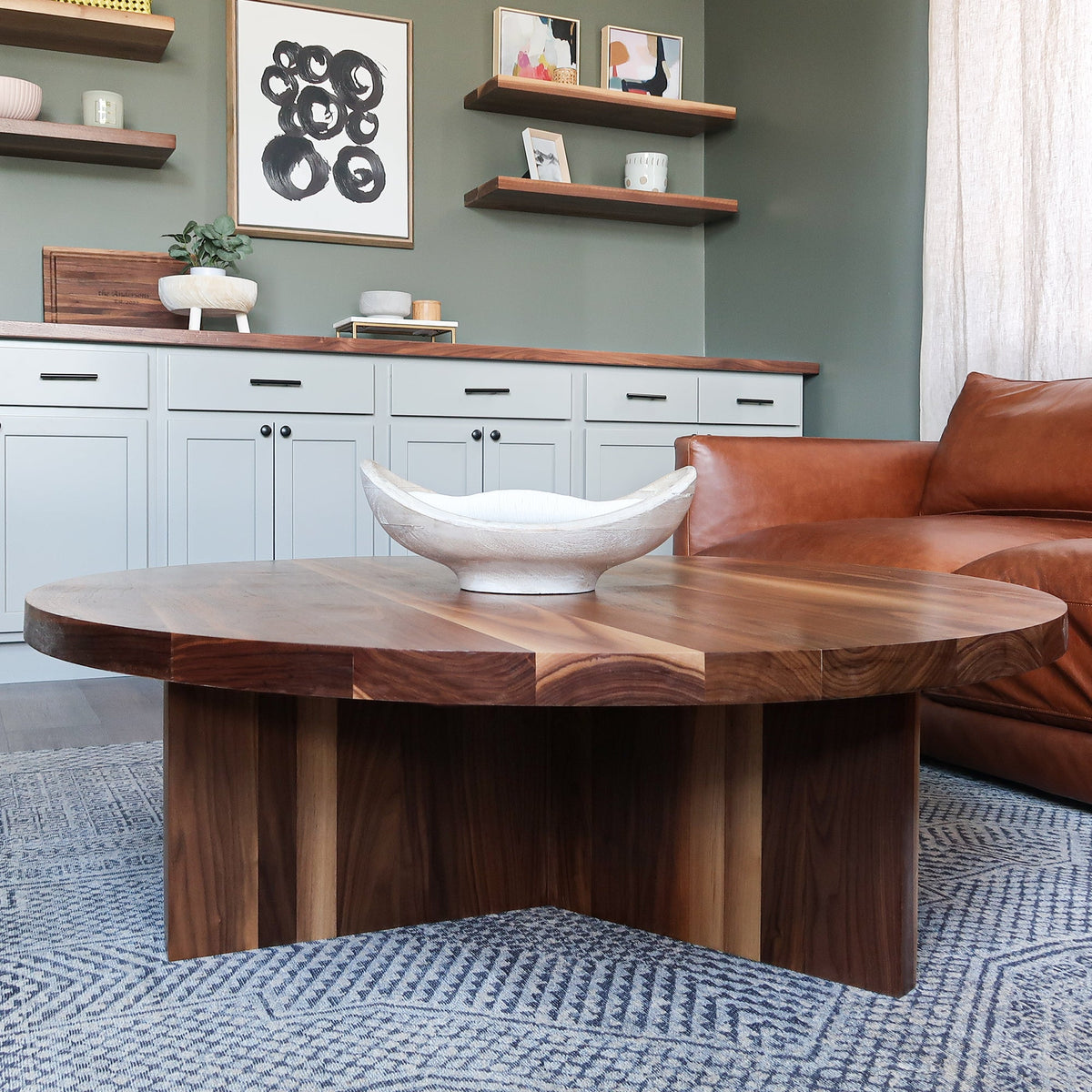 round living room coffee table with Y base