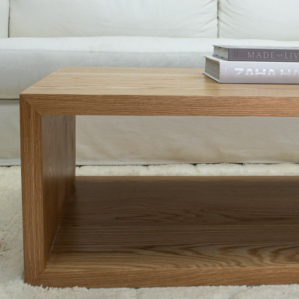 Design White Oak Wood Square Coffee Table in Living Room