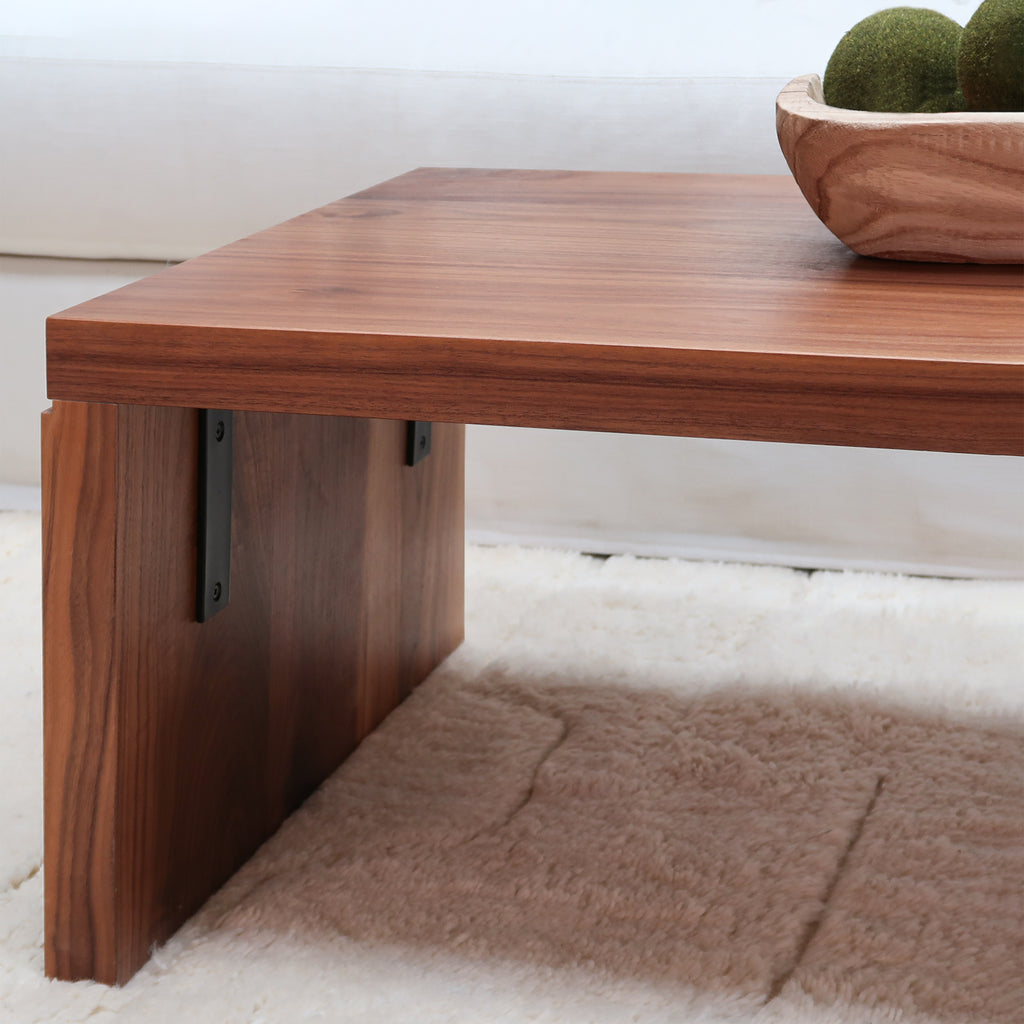 Large Walnut Wood Waterfall Coffee Table in Living Room