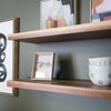 Custom Walnut Wood Floating Shelves in Living Room