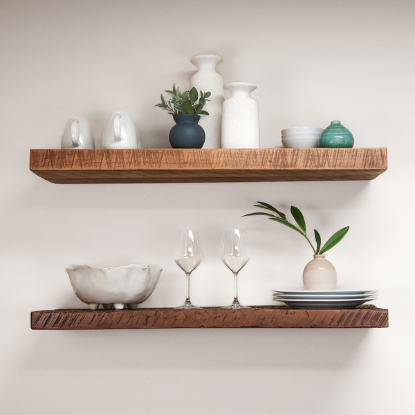 Reclaimed Wood Floating Shelves in Kitchen