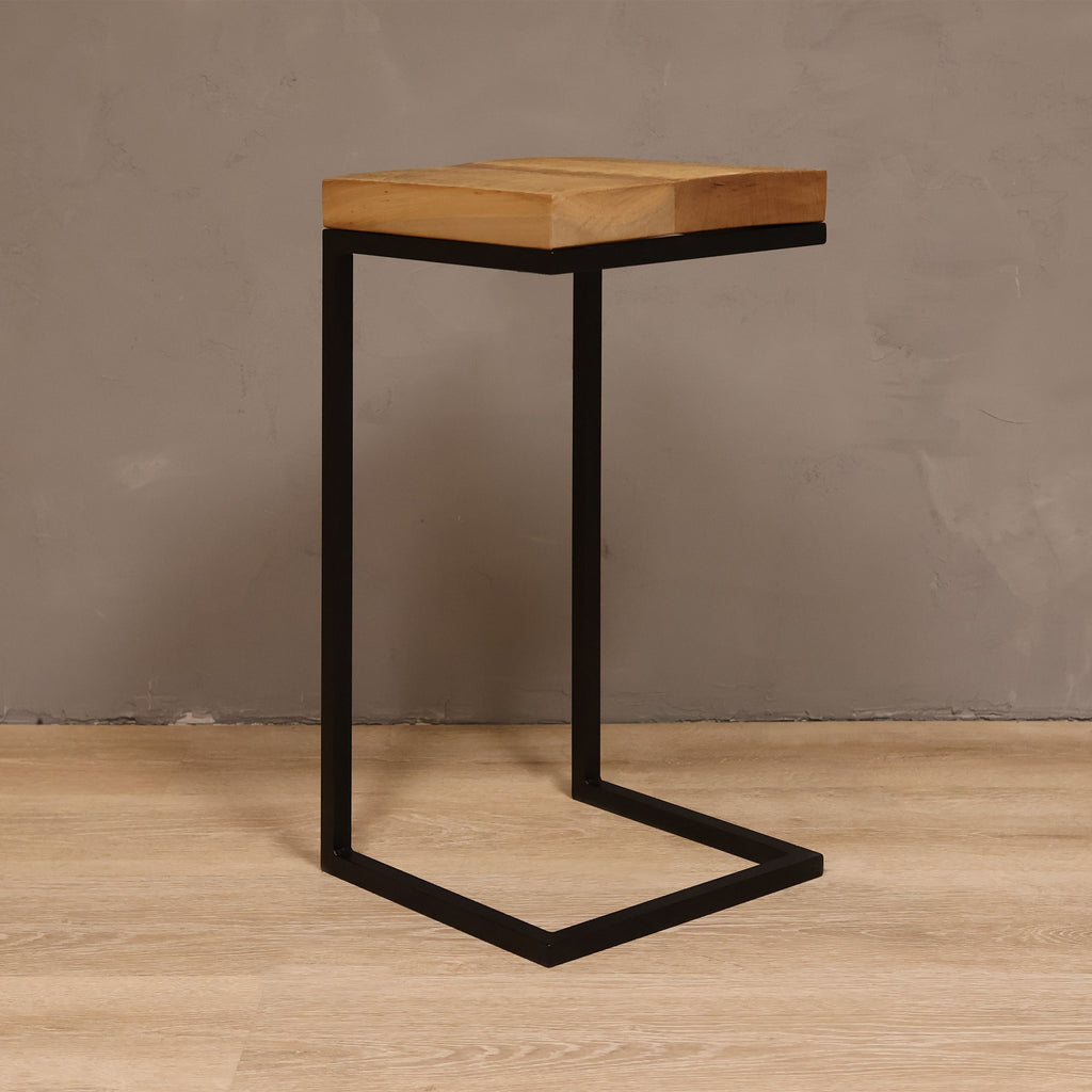 C-SHAPE Reclaimed Hardwood Side Table with Steel Base