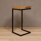 C-SHAPE Reclaimed Hardwood Side Table with Steel Base