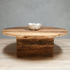Modern Round Reclaimed Coffee Table With Square Base