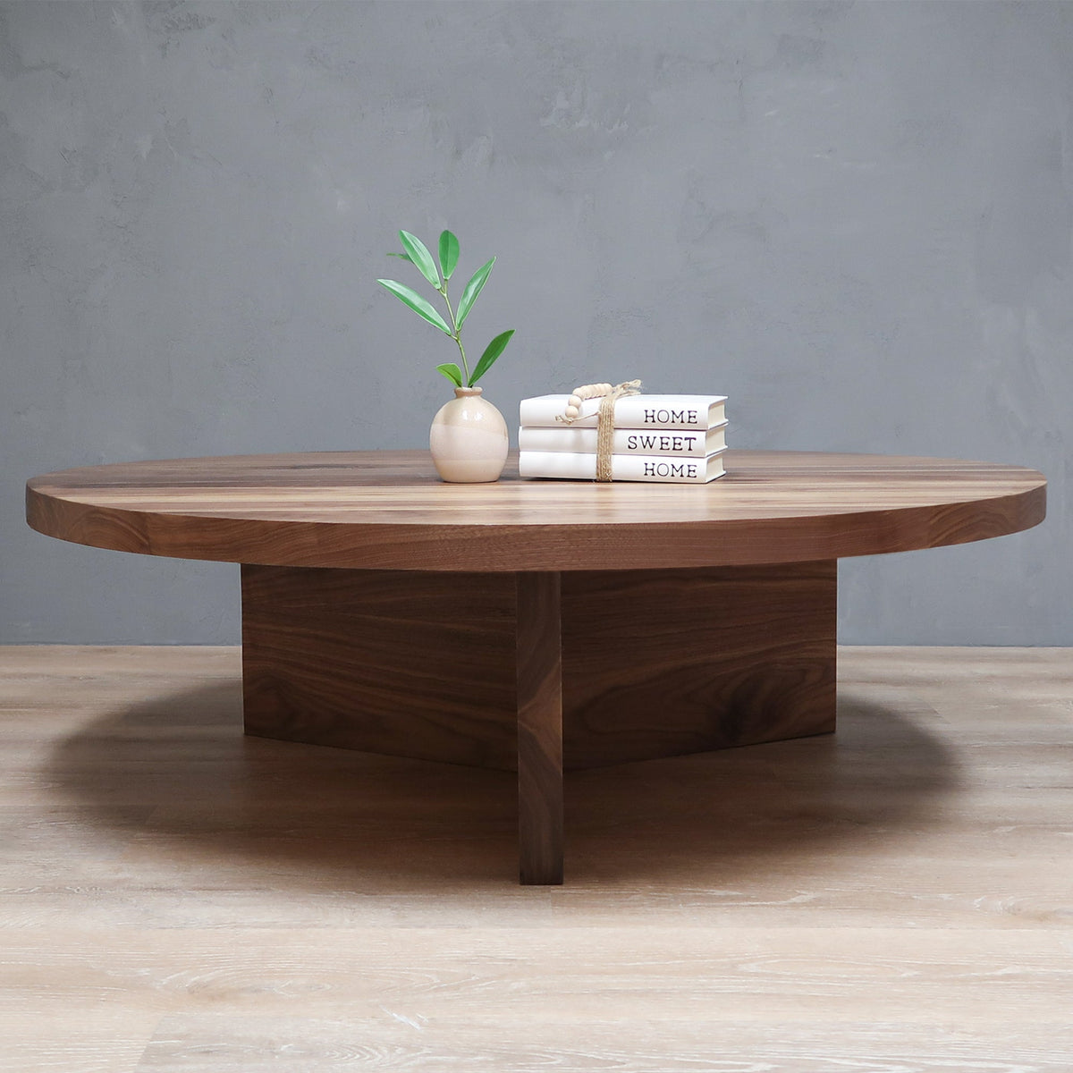 living room walnut round coffee table 