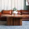 Round Walnut Wood Coffee Tables With Square Base in Living Room
