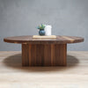 Modern Round Walnut Wood Coffee Tables With Square Base