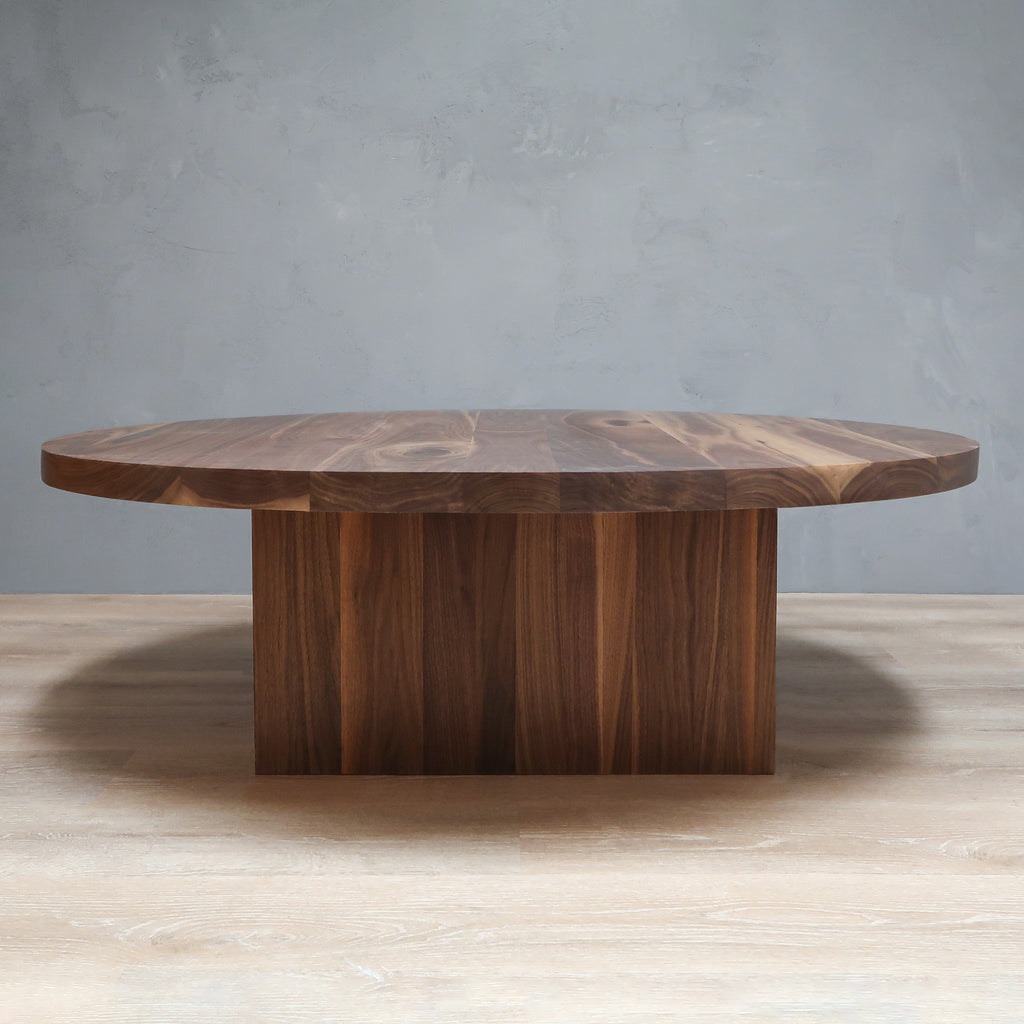 Round Walnut Wood Coffee Tables With Square Base