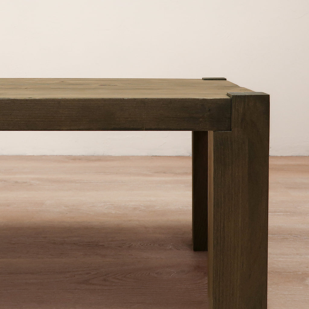 Rustic Wood Coffee Table with Post Legs in Aged Barrel Color Style