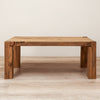 Rustic Wood Coffee Table with Post Legs in Aged Oak Color Style