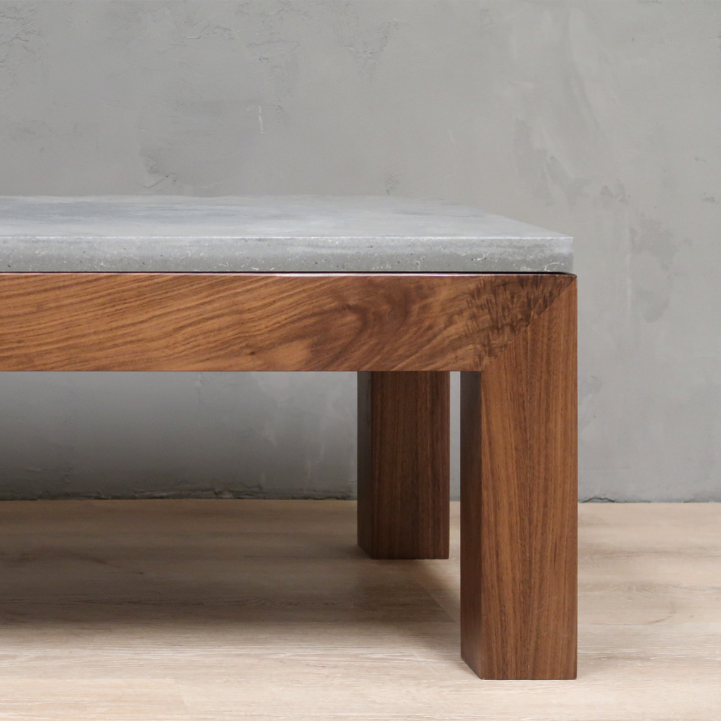 Modern Stone Top Walnut Wood Coffee Table