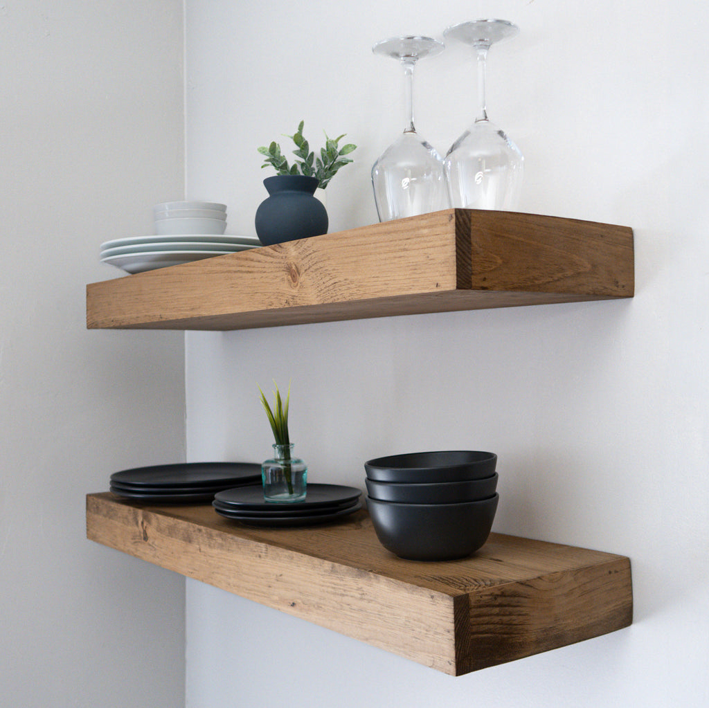 Handcrafted Modern 3 Thick Floating Shelves, Urbandi