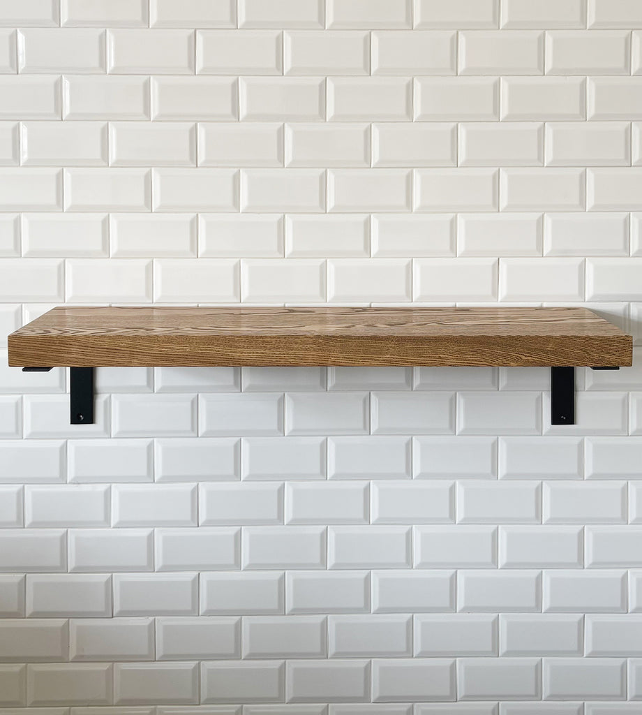 Modern Wood Ash Shelf with Bracket in Aged Oak Color Style