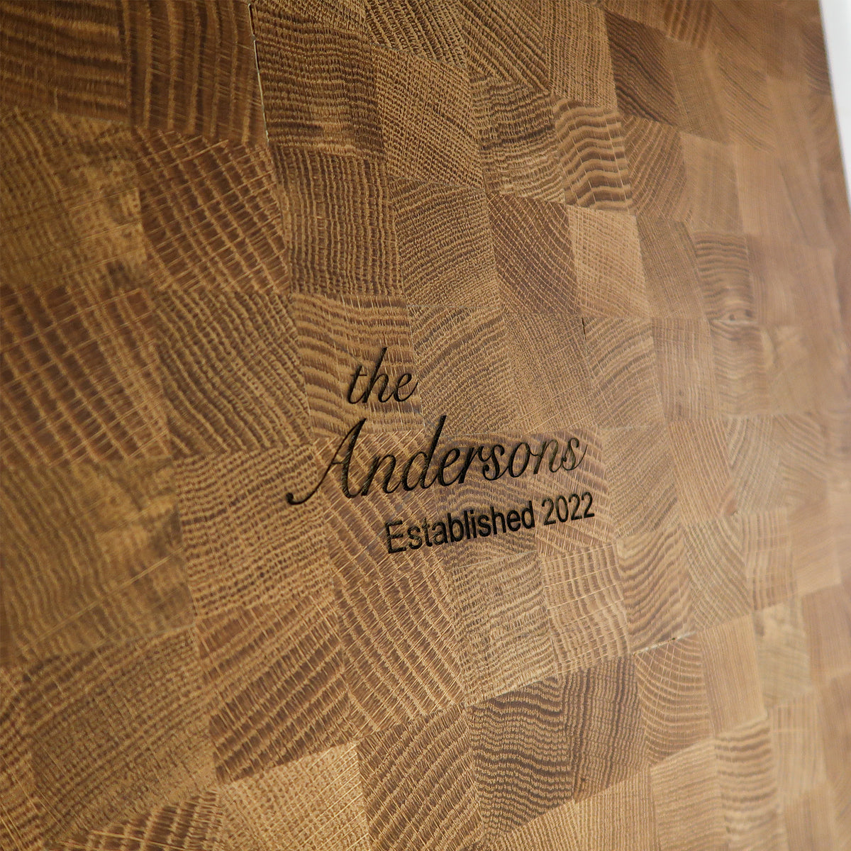 Engraved Custom White Oak Wood Cutting Board in Kitchen