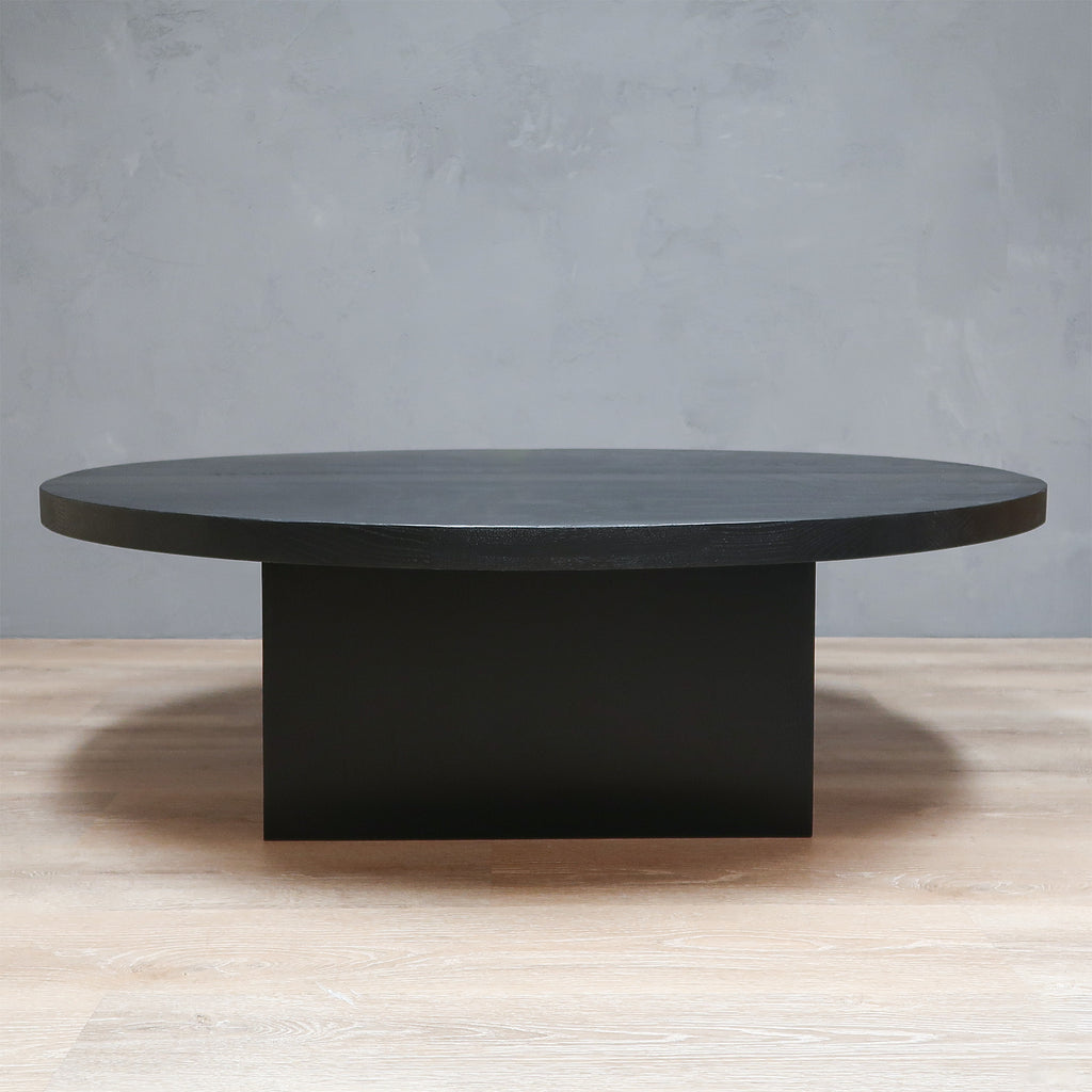 Black Round Wood Coffee Table With Square Base