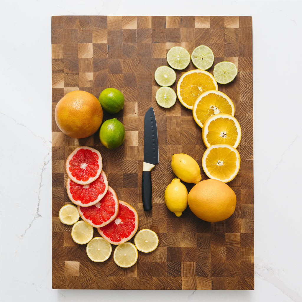 Custom White Oak Wood Cutting Board with Chopped Fruits