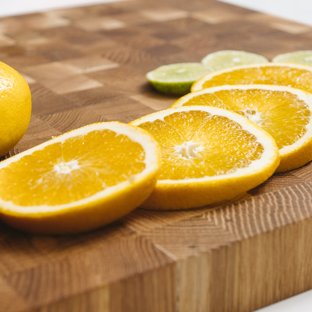 Chopped Orange on Custom White Oak Wood Cutting Board