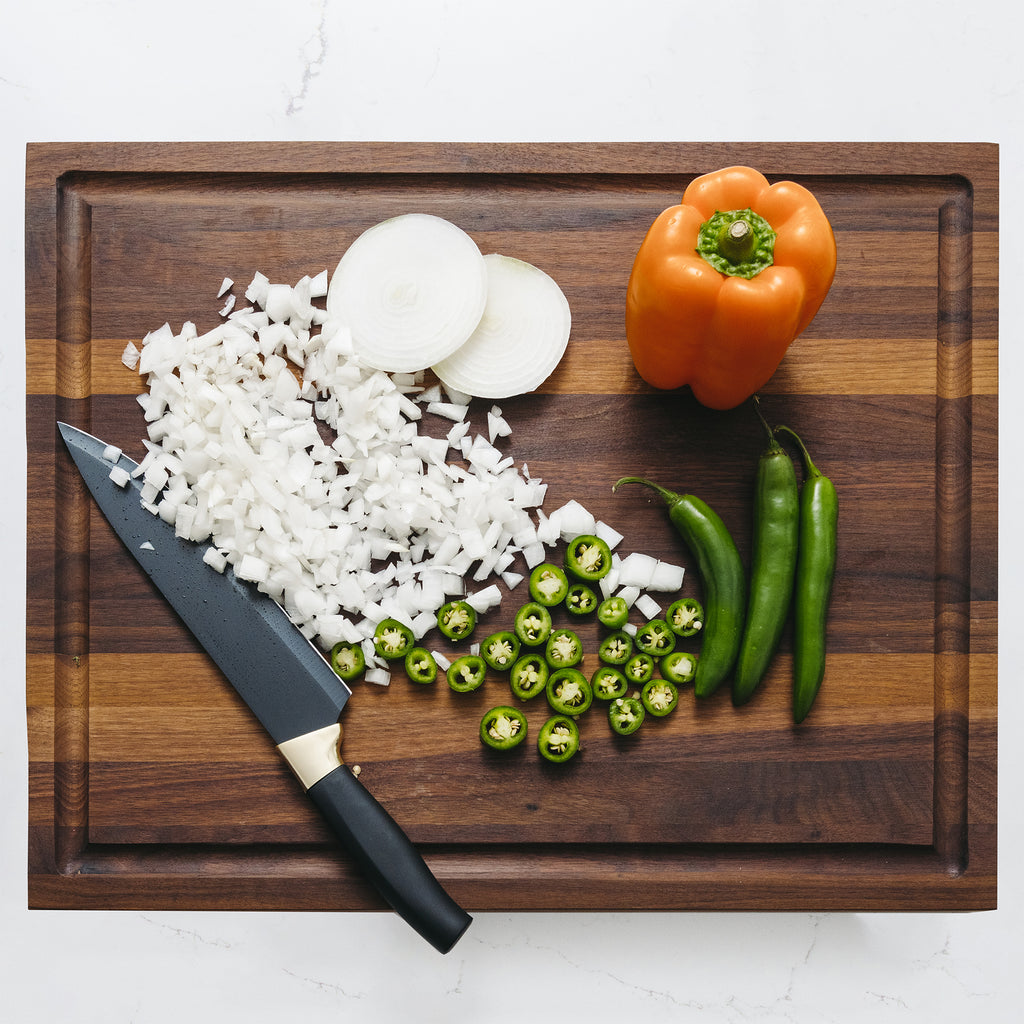 Cooking on Custom Walnut Wood Cutting Board