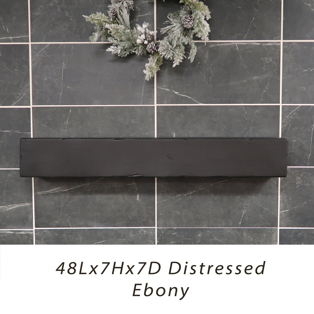 Distressed Fireplace Mantel Ebony 48Lx7Hx7D