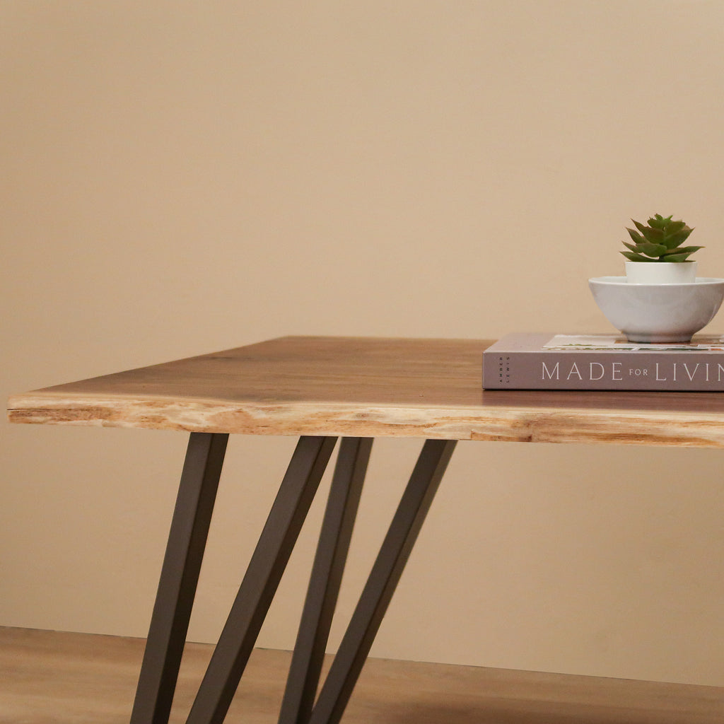 Modern Live Edge Walnut Wood Coffee Table with Grey Metal Legs