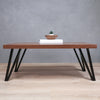 Large Walnut Wood Coffee Table With Black Hairpin Legs
