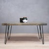 Rustic Wood Coffee Table with Black Hairpin Legs in Aged Barrel Color