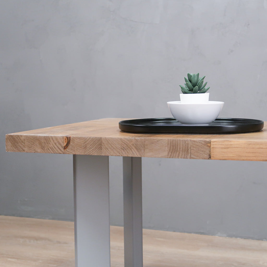 Rustic Wood Coffee Table with Large White Legs in Aged Oak Color