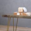 Rustic Wood Coffee Table with Gold Hairpin Legs in Aged Barrel Color