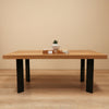 Custom White Oak Wood Coffee Table With Black Massive Legs