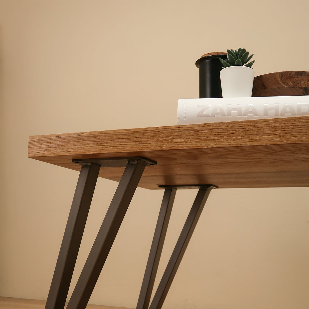 Modern White Oak Wood Coffee Table With Grey Hairpin Legs
