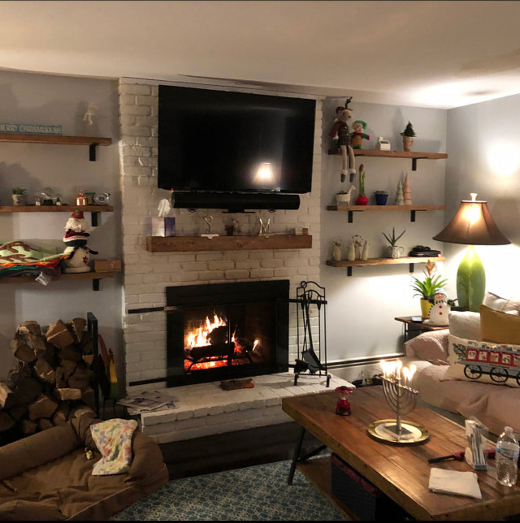 Wall Wooden Shelves with L Brackets in Living Room