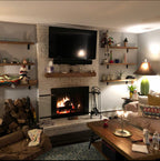 Wall Wooden Shelves with L Brackets in Living Room