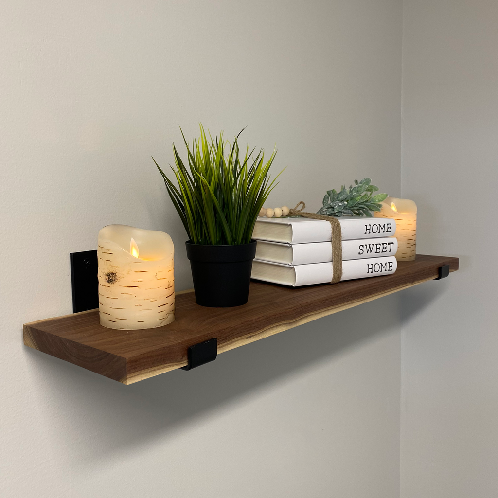 Wall Wooden Shelf with J Brackets in Living Room