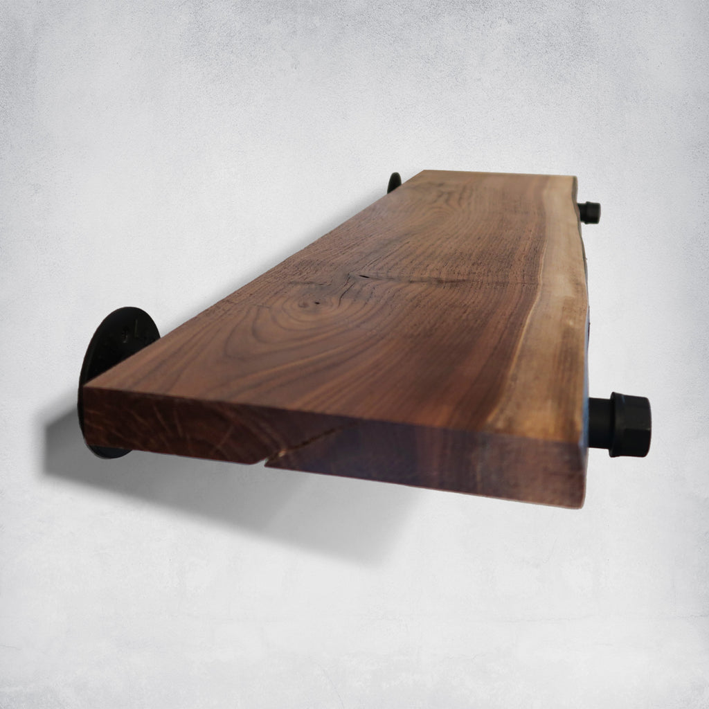 Custom Live Edge Walnut Shelf with Pipe Brackets