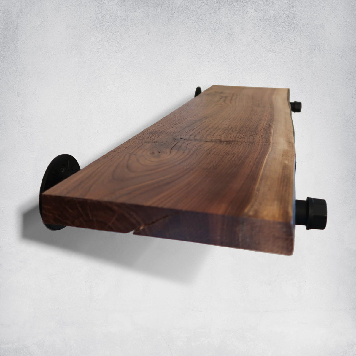 Custom Live Edge Walnut Shelf with Pipe Brackets
