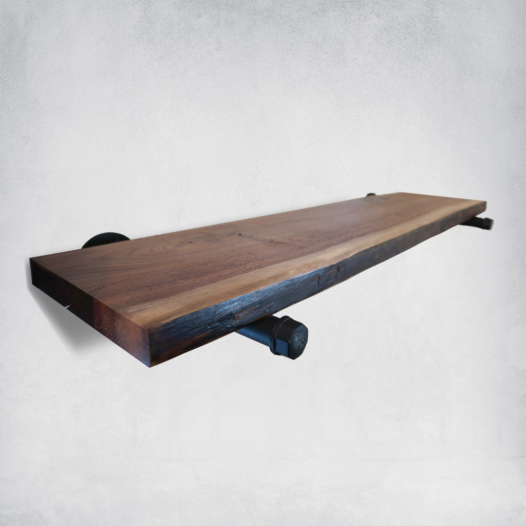Modern Live Edge Walnut Shelf with Pipe Brackets