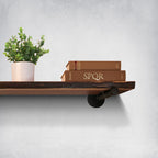 Wood Live Edge Walnut Shelf with Pipe Brackets with Books