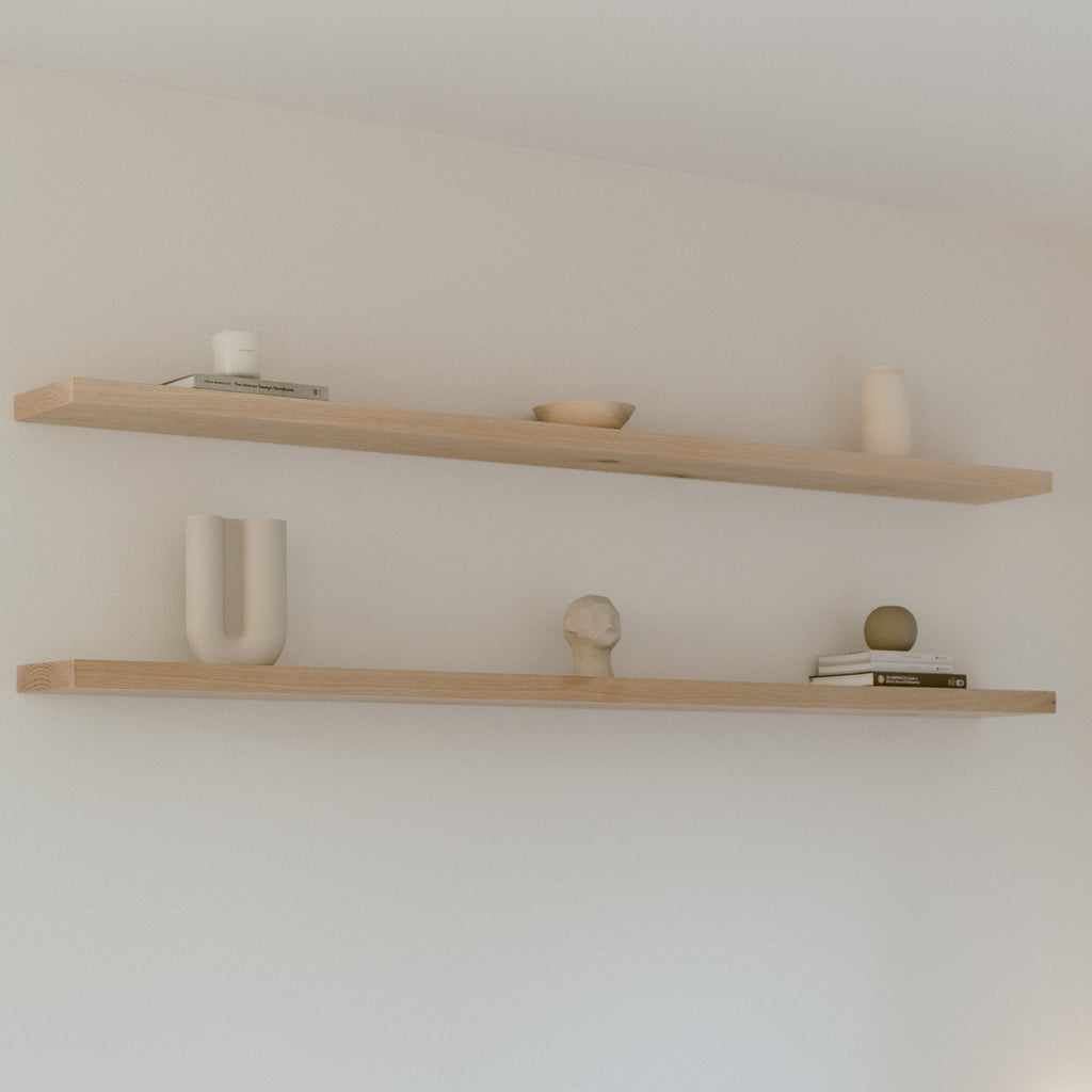 White Oak Floating Shelves in Family Room