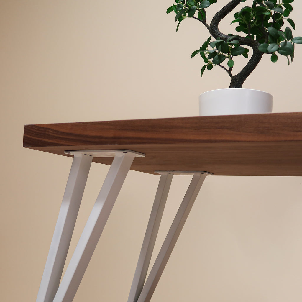Modern Walnut Wood Coffee Table With White Hairpin Legs