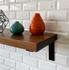 Custom Walnut Wood Shelf with L Brackets in Living Room
